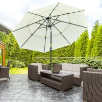 Outsunny 9FT 3 Tiers Patio Umbrella Outdoor Market Umbrella with Crank, Push Button Tilt for Deck, Backyard and Lawn, Beige(m-10)