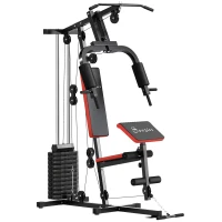 Soozier Home Gym Equipment Weight Training Machine, Multifunction Workout Machine with 143lbs Weight Stack for Full Body Workout and Strength Training, Red(m-2)