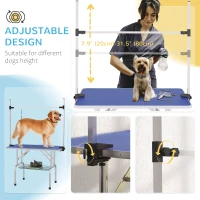 PawHut Adjustable Dog Grooming Table with 2 Safety Slings, Storage Basket, Blue(m-4)