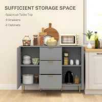 HOMCOM Modern Kitchen Storage Cabinet, Sideboard Buffet Cabinet w/ 3 Drawers and Adjustable Shelves for Kitchen Hallway, Grey(m-4)