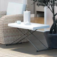 Outsunny Folding Outdoor Patio Table, 3-Level Adjustable Camping Table Picnic Table with HDPE Top, Steel Legs, White(m-1)
