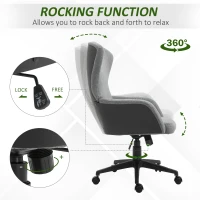 Vinsetto Swivel Office Chair Modern Linen Upholstered Home Computer Desk Task Chair with Cushioned Arm, Wheels, Adjustable Height, Grey(m-10)