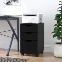HOMCOM 3 Drawer Mobile File Cabinet with Wheels, Wood Filing Cabinet for Home Office, Rolling Under Desk Cabinet, Black(m-13)