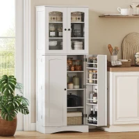 HOMCOM 64" Tall Kitchen Pantry Cabinet, Kitchen Cabinet with Soft-Close Acrylic Doors, 10 Shelves, 8 Door Racks, White(m-1)