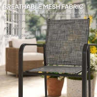 Outsunny Stackable Patio Chairs Set of 4, Outdoor Dining Chairs with 20" Deep Seat, All Weather Breathable Mesh, Armrests, Grey(m-6)