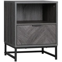 HOMCOM Modern Bedside Table with Drawer and Open Shelf, Sofa Side Table for Bedroom Living Room, Dark Grey(m-9)