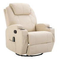 HomCom Faux Leather Heated Massage Recliner Chair with Remote - Cream White(m-11)