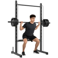 Soozier Squat Rack with Pull Up Bar and Barbell Bar Adjustable Bench Press Multi-Function Weight Lifting Half Rack Black(m-1)