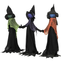HOMCOM 48" Holding Hands Witch Trio Stake Halloween Yard Decoration, Halloween Witch Decor with Multicolored Light-Up Heads(m-2)