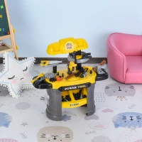 Qaba Play Toy Workbench for Kids 64 Pieces Tools Plus Case Storage Shelf  Construction Tool Accessories Playset Construction Pretend Play Toy Kit Yellow Grey(m-10)