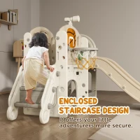 Qaba 7-in-1 Toddler Slide, Kids Slide for Ages 1-6 Years w/ Ring Toss, Basketball Hoop, Telescope Climber, Storage Space(m-5)