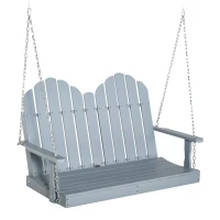 Outsunny 47'' 2-Seater Hanging Porch Swing, Outdoor Patio Swing Bench with Wooden Build, Water-Fighting Protection, & Classic Style, 440 lb Weight Capacity, Grey(m-1)