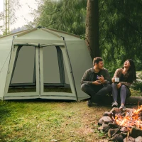 Outsunny 8-10 Person Screen House Room Instant Camping Canopy, Wind Resistant Hexagon Design Screen Shelter Family Tent, and Screened Mesh for Hiking, Hunting, Fishing, Army Green(m-10)