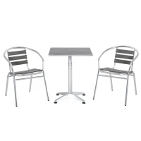 Outsunny 3-Piece Outdoor Patio Bistro Table Set with Aluminum Frame, Woodgrain-Style Tabletop & Draining Slat Design(m-1)