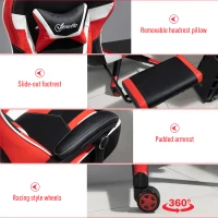 Vinsetto High Back Gaming Chair, Racing Style Ergonomic Computer Desk Chair with Adjustable Height, Retractable Footrest, Headrest and Lumbar Support, Red(m-6)