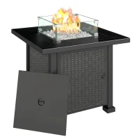 Outsunny 32" Propane Gas Fire Pit Table, 50,000 BTU Square Patio Table with Fire Pit, Wind Guard, Lid, CSA Certified, Black(m-9)