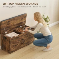 HOMCOM Shoe Storage Bench, Entryway Bench with 2-Tier Cabinet, Flip-Top Storage, Padded Cushion for Hallway, Rustic Brown(m-6)