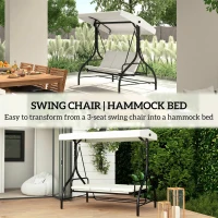 Outsunny Convertible Patio Swing Bed with Canopy and Cushions, 3 Seater Porch Swing for Outdoor, Backyard, Garden, Cream White(m-5)