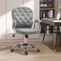 Vinsetto Button Tufted Desk Chair, Home Office Chair with Padded Armrests, Adjustable Height and Swivel Wheels, Gray(m-2)