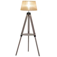 HOMCOM Multifunctional Floor Lamp with Shelf Height Adjustable Standing Lamp, Wood, and Beige(m-13)