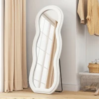 HOMCOM 64" x 24" Full Length Mirror, Floor Mirror Hanging or Wall Mount, with Arched Wavy Velvet Frame for Bedroom(m-8)