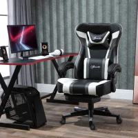 Vinsetto High Back Gaming Chair, Racing Style Ergonomic Computer Desk Chair with Adjustable Height, Retractable Footrest, Headrest and Lumbar Support, Grey(m-2)