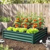 Outsunny Galvanized Raised Garden Bed, 4' x 4' x 1' Metal Planter Box, for Growing Vegetables, Flowers, Herbs, Succulents, Green(m-8)