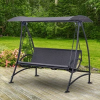 Outsunny 3 Person Rattan Outdoor Hanging Swing Chair with Canopy and Seat Cushions for Backyard, Patio, Garden, Grey(m-10)