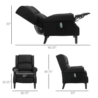 HOMCOM Vibration Massage Recliner Chair for Living Room with Heat,  Wingback Single Sofa, Modern Suede Fabric Push Back Reclining Chair with Footrest, Side Pocket, Black(m-3)