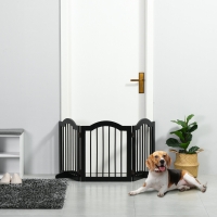 PawHut 24"H Foldable Dog Gate, 3 Panels Freestanding Pet Gate Barriers Indoor with Support Feet, Puppy Fence for Small Dogs, Black