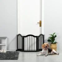 PawHut 24"H Foldable Dog Gate, 3 Panels Freestanding Pet Gate Barriers Indoor with Support Feet, Puppy Fence for Small Dogs, Black(m-1)