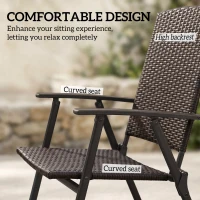 Outsunny Outdoor Wicker Dining Chair Set of 2, 2 Pieces Rattan Foldable Chair with Steel Frame for Garden, Backyard, Porch, Brown(m-5)