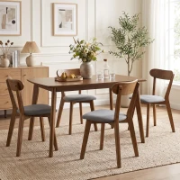 HOMCOM Dining Chairs Upholstered Linen-Look Kitchen Chairs Rubberwood Legs Set of 4 Grey and Brown(m-8)