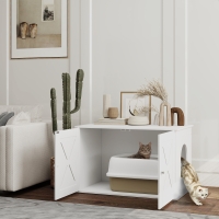 PawHut Hidden Cat Litter Box Enclosure with Double Doors, Hole, Pet House Side End Table, 31.5" x 19" x 20", White