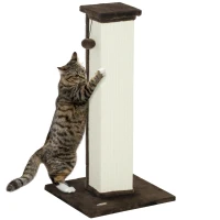 PawHut 32" Tall Cat Scratching Post for Indoor Cats and Kittens, Sisal Cat Scratcher with Hanging Ball Soft Plush, Brown(m-9)
