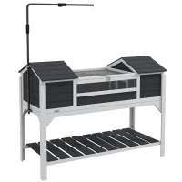 PawHut Tortoise Enclosure Tortoise House with Adjustable Lamp Holder Storage Shelf, Dual Main Houses, Openable Lid, Gray(m-11)