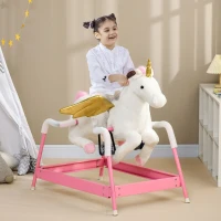 Qaba Kids Spring Rocking Horse Unicon, Ride on Horse for Girls and Boys with Sounds, Plush Animal Ride-on Toy with Soft Feel, Interactive Toy for Kids, Pink(m-10)