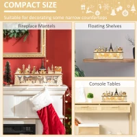 HOMCOM Desktop Christmas Decoration, Christmas Village Houses with Church, Windmill Battery Operated, Natural Wood(m-6)