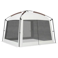Outsunny 10' x 10' Screen Tent, UV50+ Protection Outdoor Screen House with Carry Bag & Ground Stakes, Fits 6-8 People, White(m-2)