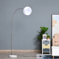 HOMCOM Arc Floor Lamp,Metal Standing Lamp, with 350° Flexible Lampshade, Adjustable Pole, and Marble Round Base for Living, Office, Bedroom, White/Silver(m-16)