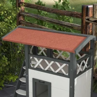 PawHut Wooden 2-Story Shelter for Feral Cats with Asphalt Roof, Stairs, Balcony, 30" x 20" x 29", White(m-7)
