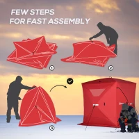 Outsunny 2-4 People Ice Fishing Shelter, Pop-Up Portable Ice Fishing Tent with Carry Bag, Two Doors, Windows and Vents, Ice Shanty for Winter Fishing, Red(m-5)