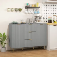 HOMCOM Modern Kitchen Storage Cabinet, Sideboard Buffet Cabinet w/ 3 Drawers and Adjustable Shelves for Kitchen Hallway, Grey(m-8)