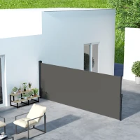 Outsunny 13' x 5' Retractable Side Awning, Outdoor Privacy Screen for Garden, Hot Tub, Balcony, Terrace, Pool, Dark Grey(m-1)