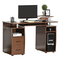 HOMCOM Multi-Function Computer Desk Home Office Workstation with Sliding Keyboard Tray, Elevated Shelf, Drawers and CPU Stand, Brown(m-11)