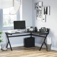 HOMCOM 61 Inch Modern Reversible L-Shaped Home Office Desk Computer Laptop Table Gaming Desk Corner Workstation with CPU Stand, Space Saving, Black(m-11)