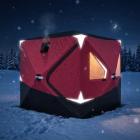 Outsunny Insulated Pop-Up Ice Fishing Tent, 3-4 Person Portable Hub Style Ice Fishing Shelter with Double Zipper Doors(m-9)