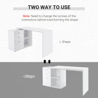 HOMCOM L-Shaped Desk, Computer Corner Desk with Storage Shelf, Drawer, PC Table Home Office Workstation, White(m-4)