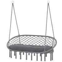 Outsunny Patio Hammock Chair 2 Seat, Hanging Rope Hammock Swing Chair with Metal Frame and Cushion, Large Macrame Seat for Indoor and Outdoor 396 lbs Capacity, Dark Grey(m-11)
