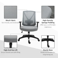 Vinsetto Ergonomic Mesh Office Chair with Lumbar Back Support, Swivel Rocking Computer Chair with Adjustable Height and Armrests for Home Office, Grey(m-16)